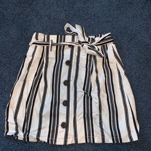 Button up cream skirt with black stripes